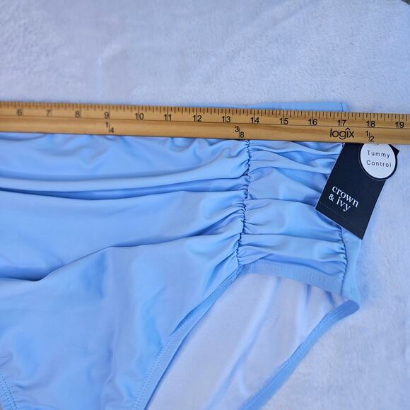 New Crown & Ivy Plus Size 1X Tummy Control Shirred High Waisted Bikini Bottoms - Picture 15 of 15